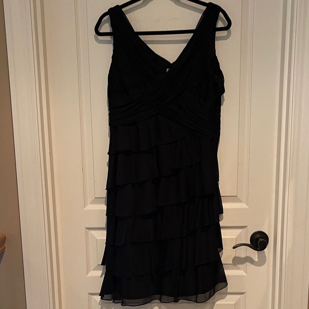 Patra Black Sleeveless Layered V-Neck Mini Dress